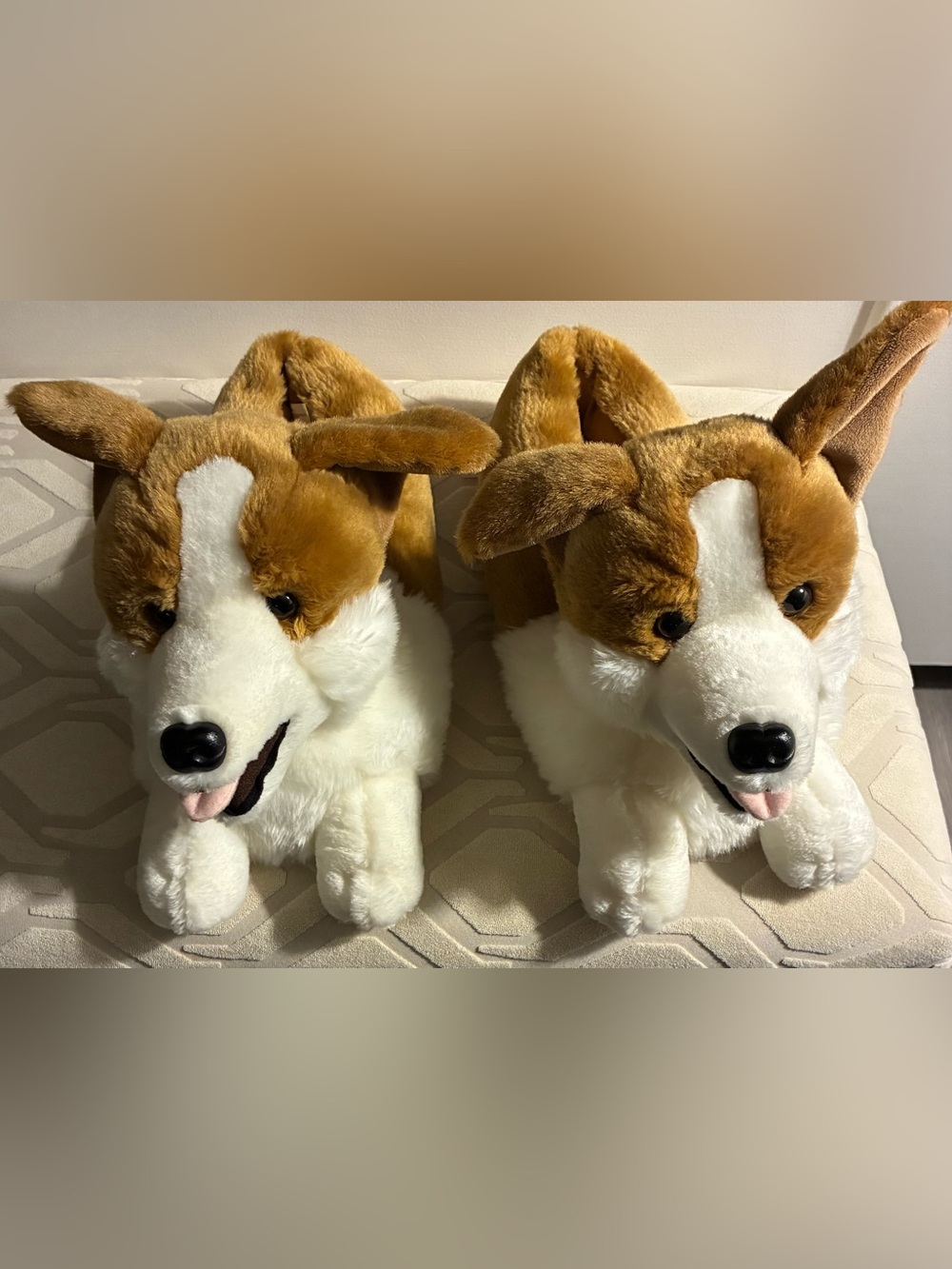 Plush Brown and White Corgi Dog Slippers -